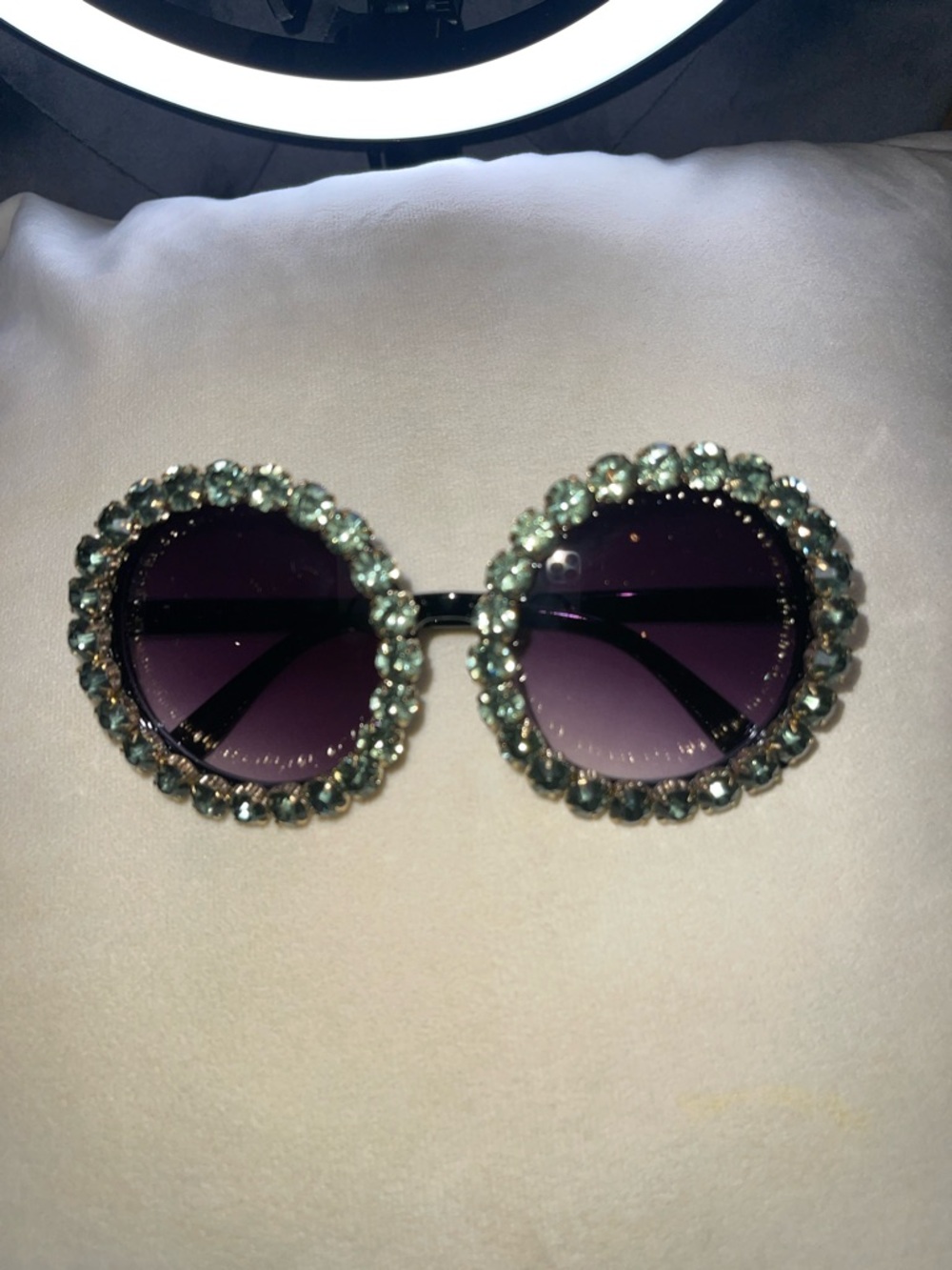 Embellished Round Sunglasses - Purple Lenses